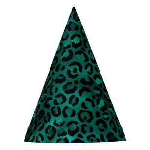 Teal en Goud Luipaard Serie Design 5 Feesthoedjes