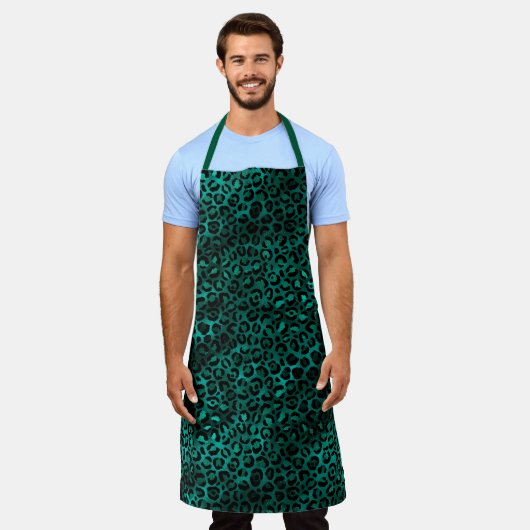 Teal en Goud Luipaard Serie Design 5 Schort (Gedragen)