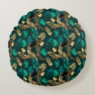 Teal en Goud Luipaard Serie Design 7 Rond Kussen