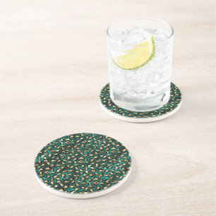 Teal en Goud Luipaard Serie Design Zandsteen Onderzetter