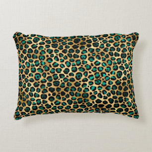 Teal en Goud Luipaard Serie Ontwerp 14 Accent Kussen