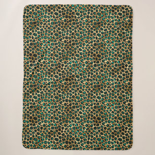 Teal en Goud Luipaard Serie Ontwerp 14 Sherpa Deken