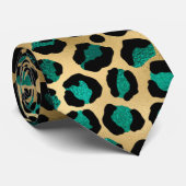 Teal en Goud Luipaard Serie Ontwerp 14 Stropdas (Opgerold)