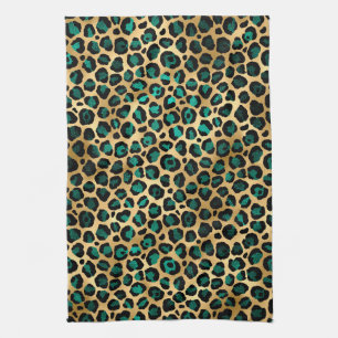 Teal en Goud Luipaard Serie Ontwerp 14 Theedoek