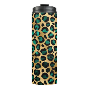 Teal en Goud Luipaard Serie Ontwerp 14 Thermosbeker
