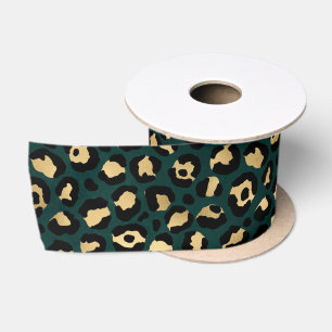 Teal en Goud Luipaard Serie Ontwerp 1  Satijnen Lint