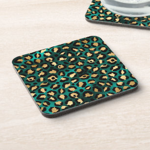 Teal en Goud Luipaard Serie Ontwerp 3 Bier Onderzetter