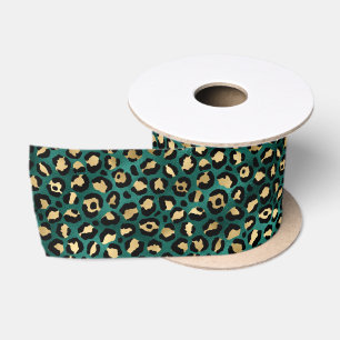 Teal en Goud Luipaard Serie Ontwerp 3 Satijnen Lint
