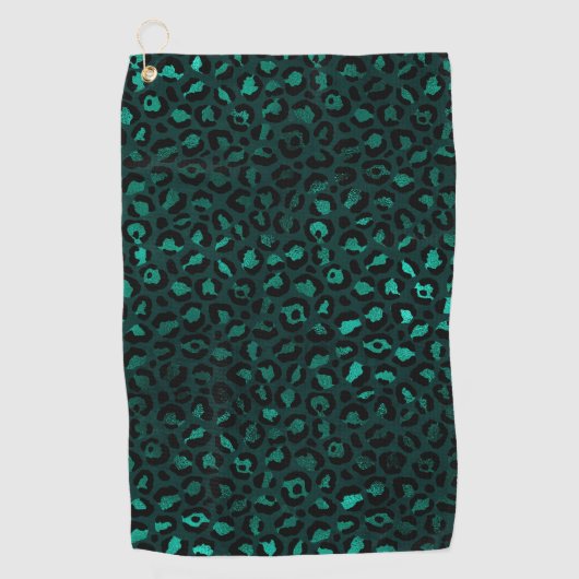 Teal en Goud Luipaard Serie Ontwerp 4 Golfhanddoek (Voorkant)