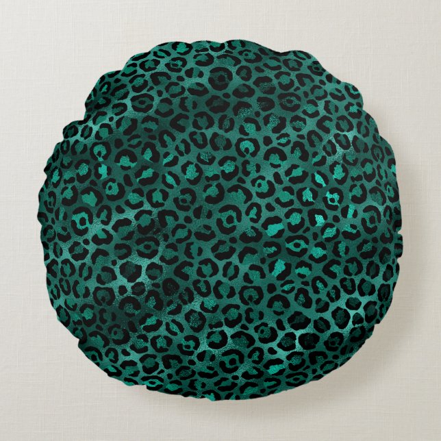 Teal en Goud Luipaard Serie Ontwerp 5  Rond Kussen (Voorkant)