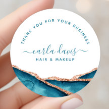Teal En Goud Waterverf Klassieke Ronde Sticker