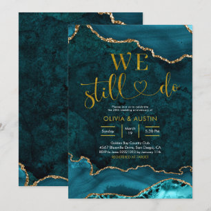 Teal en gouden agaten huwelijksjubileum kaart