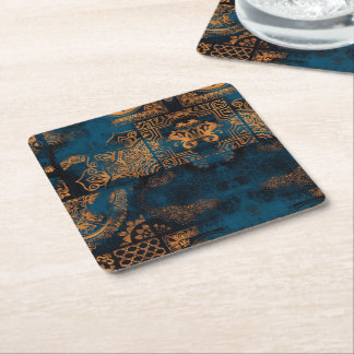 Teal en gouden antieke boho geometrische tegel kartonnen onderzetters