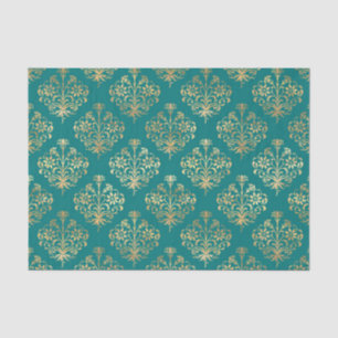 Teal en gouden damast tissuepapier
