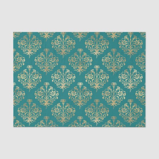 Teal en gouden damast tissuepapier (Voorkant)