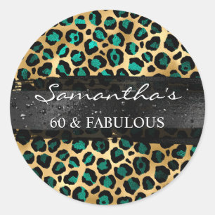 Teal en gouden folie luipaard 60 & Fabulous Ronde Sticker