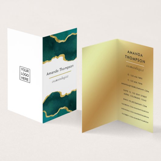 Teal en gouden geode agaat stenen visitekaartje (Binnen en buitenkant)