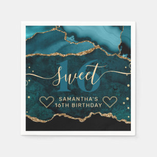 Teal en gouden glitters agaat marmeren Sweet 16 Servet