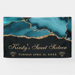Teal en gouden glitters Agate Sweet Sixteen Spandoek