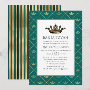 Teal en gouden heraldische Bar Mitzvah Kaart