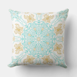 Teal en gouden mandala met vlinder kussen