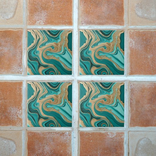 Teal en gouden marmer tegeltje