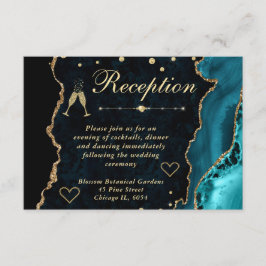 Teal en gouden namaak glitters agaat receptie informatiekaartje