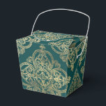Teal en gouden smeedwerkpatroon bedankdoosjes<br><div class="desc">Vintage favor doos met accenten in teal en goud.</div>