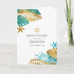 Teal en gouden tropische Bat Mitzvah Bedankkaart