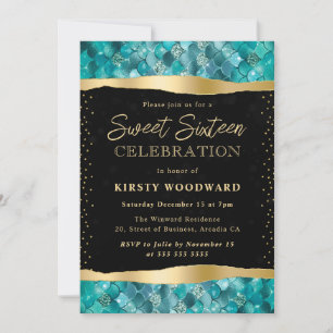Teal en Gouden Zeemeermin Schubben Sweet 16 Kaart