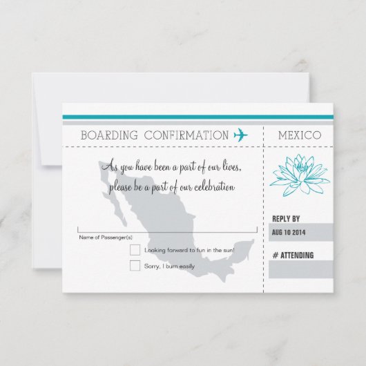 Teal en Grijs RSVP Instapkaart NAAR MEXICO (Voorkant)