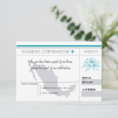 Teal en Grijs RSVP Instapkaart NAAR MEXICO (Staand voorkant)