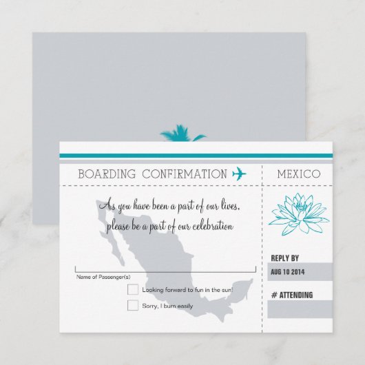 Teal en Grijs RSVP Instapkaart NAAR MEXICO (Voorkant / Achterkant)