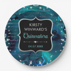 Teal en iriserende glitters letters Quinceanera Papieren Bordje