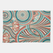 Teal en Koraal Nouveau Flow Theedoek (Horizontaal)