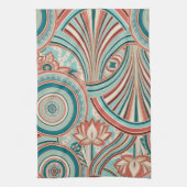 Teal en Koraal Nouveau Flow Theedoek (Verticaal)
