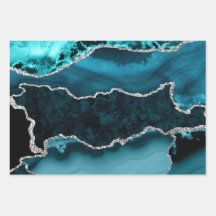 Teal en namaak zilver glitter marmer agaat