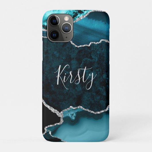 Teal en namaak zilver glitters marmer agaat Case-Mate iPhone case (Achterkant)