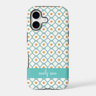 Teal en Oranje Stip Quatrefoil iPhone4 Hoesje