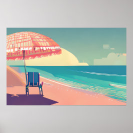 Teal en perzik strand, Blauw water Stoel en Paraso Poster