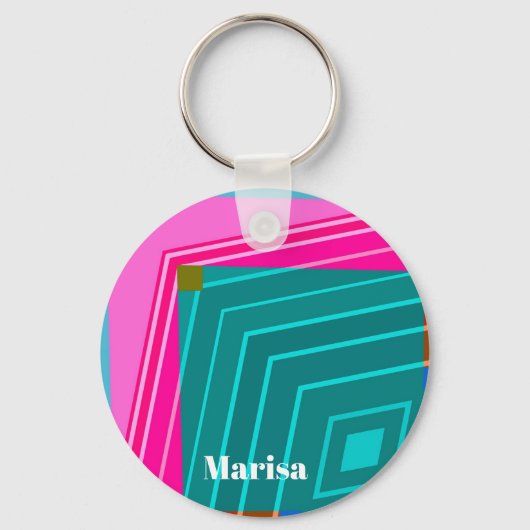 Teal en Roze Moderne Geometrisch Sleutelhanger (Voorkant)