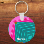 Teal en Roze Moderne Geometrisch Sleutelhanger (Voorkant)