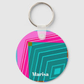 Teal en Roze Moderne Geometrisch Sleutelhanger (Achterkant)