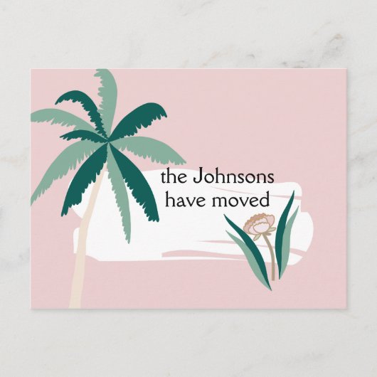 Teal en Roze Palmboom Nieuw Adres Aankondigingskaart (Voorkant)