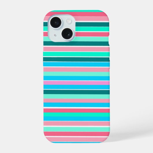 Teal en Roze Strepen iPhone 15 Case (Achterkant)