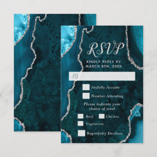 Teal en Silver Agate Maaltijdkeuze RSVP Kaartje