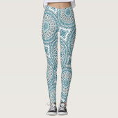 Teal en Tan Abstract Mandala Patroon Leggings (Voorkant)