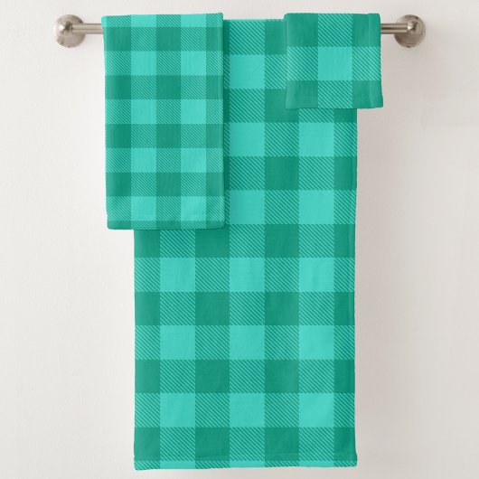 Teal en turquoise geruite plaid ontwerp bad handdoek