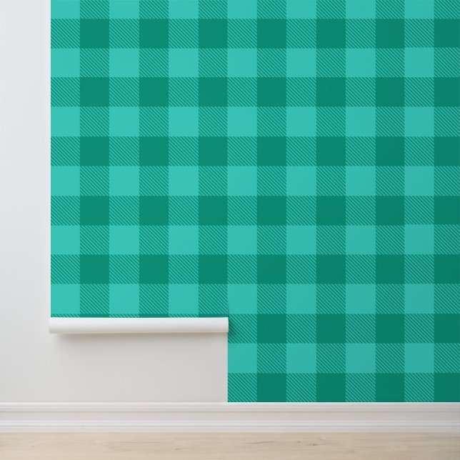Teal en turquoise geruite plaid ontwerp  behang (Creator heeft geüpload)