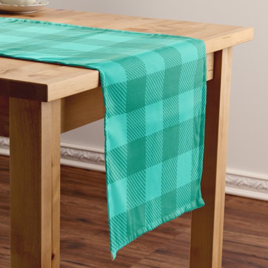 Teal en turquoise geruite plaid ontwerp  korte tafelloper